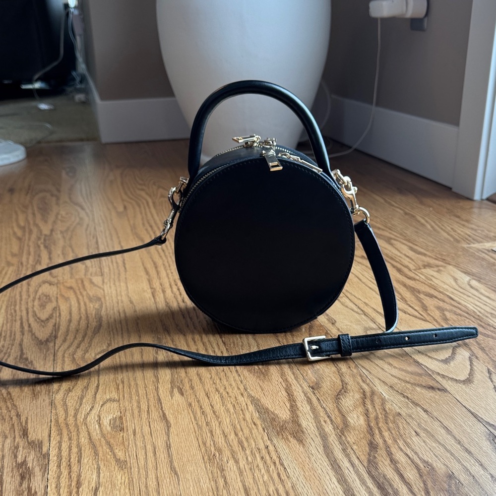 Round Top-Handle Crossbody Bag in Black with Gold Hardware